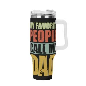 Personalized 40oz Stainless Steel Tumbler Gift With White Handle and Straw